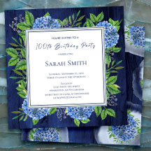 Hydrangeas Blue Rustic Wood 100th Birthday Party
