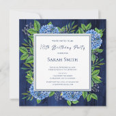 Hydrangeas Blue Rustic Wood 18th Birthday Party Kaart (Voorkant)