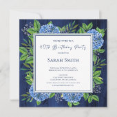 Hydrangeas Blue Rustic Wood 40th Birthday Party Kaart (Voorkant)