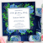 Hydrangeas Blue Rustic Wood 60th Birthday Party Kaart