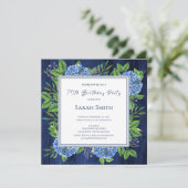 Hydrangeas Blue Rustic Wood 75th Birthday Party Kaart (Staand voorkant)
