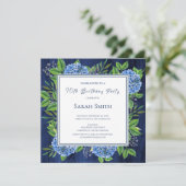 Hydrangeas Blue Rustic Wood 90th Birthday Party Kaart (Staand voorkant)