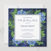 Hydrangeas Blue Rustic Wood 90th Birthday Party Kaart (Voorkant)