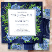 Hydrangeas Blue Rustic Wood 90th Birthday Party Kaart