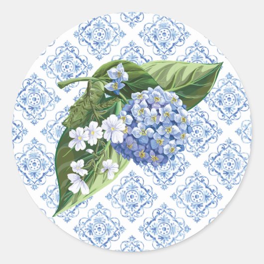 Hydrangeas Blue Tegel Envelope Seals Ronde Sticker (Voorkant)