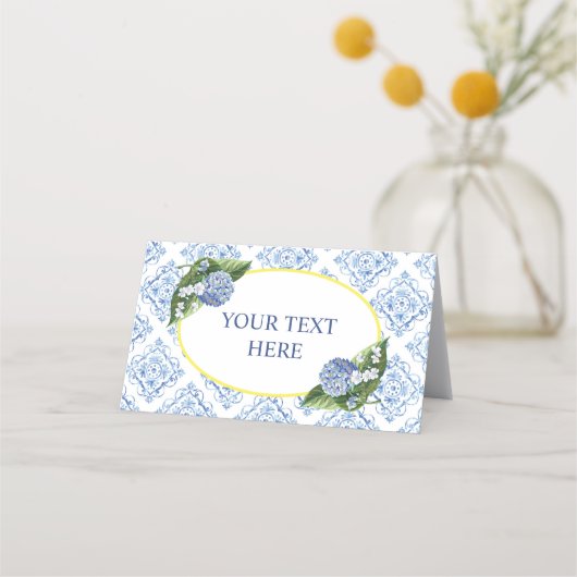 Hydrangeas Blue Tegel Food Tent Place Card Klantenkaartje (Voorkant)