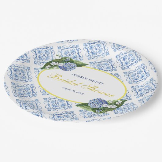 Hydrangeas Blue Tegel Paper Borden Papieren Bordje (Gekanteld)