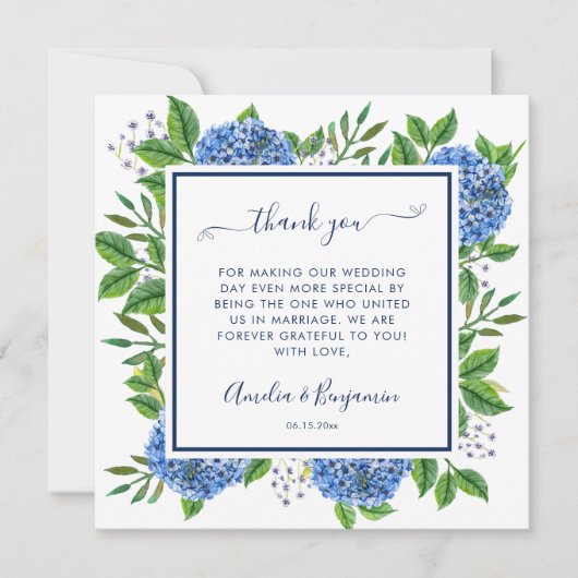 Hydrangeas Dank je cadeau voor huwelijksbeambte Bedankkaart (Voorkant)