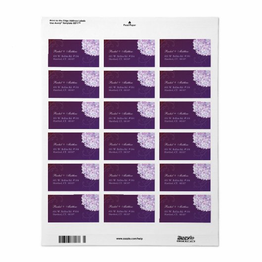 Hydrangeas Deep Paars Weddenschap Etiket (Full Sheet)