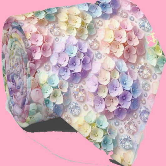 Hydrangeas & Diamonds | Pastel Regenboog Herenzijd Stropdas