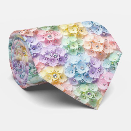 Hydrangeas & Diamonds | Pastel Regenboog Stropdas (Opgerold)