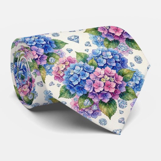 Hydrangeas & Diamonds | Trouw- en evenementensiera Stropdas (Opgerold)