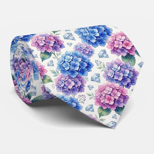 Hydrangeas & Diamonds | Trouw- en evenementensiera Stropdas (Opgerold)