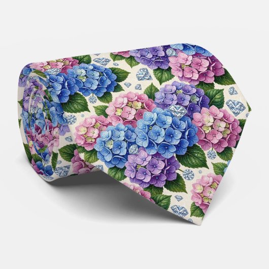 Hydrangeas & Diamonds | Trouw- en evenementensiera Stropdas (Opgerold)
