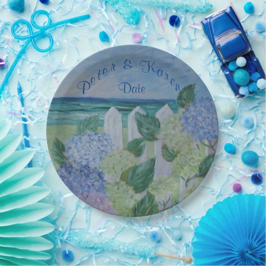 Hydrangeas door het strand bruiloft papieren bordje (Feest)