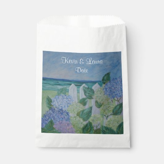 Hydrangeas door het strand huwelijk bedankzakje (Voorkant)