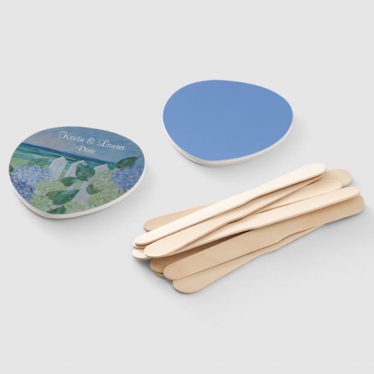 Hydrangeas door het strand huwelijk handwaaier (Niet-gemonteerd)