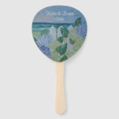 Hydrangeas door het strand huwelijk handwaaier (Voorkant)