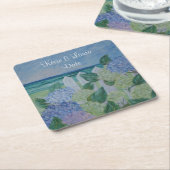 Hydrangeas door het strand huwelijk kartonnen onderzetters (Schuin)