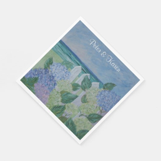 Hydrangeas door het strand huwelijk servet (Hoek)