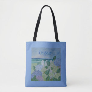 Hydrangeas door het strand huwelijk tote bag