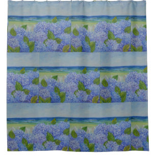 Hydrangeas door het Zee Douchegordijn
