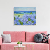 Hydrangeas door het Zee: verpakt canvas Afdruk (Insitu (Woonkamer))