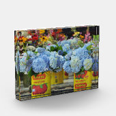 Hydrangeas en bloemen, vers, in tomatenkans fotoblokken (Links)