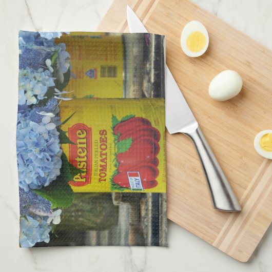 Hydrangeas en bloemen, vers, in tomatenkans theedoek (Quarter Fold)