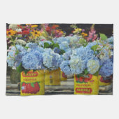 Hydrangeas en bloemen, vers, in tomatenkans theedoek (Horizontaal)