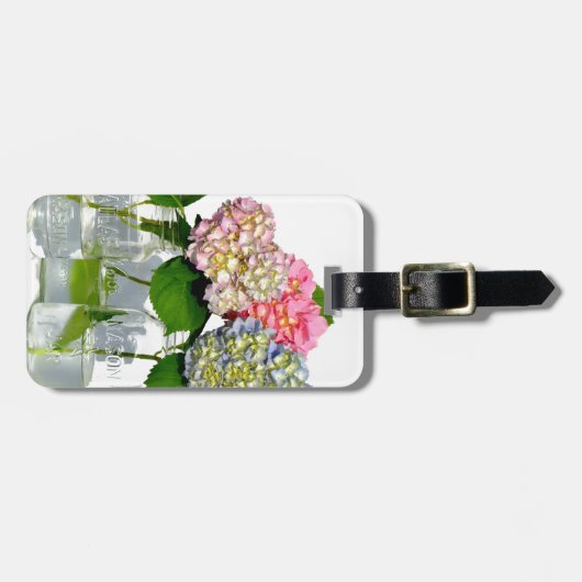 hydrangeas en mason jar bagagelabel (Voorkant horizontaal)