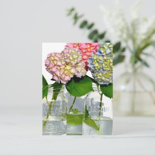 Hydrangeas en Mason jar Briefkaart (Staand voorkant)