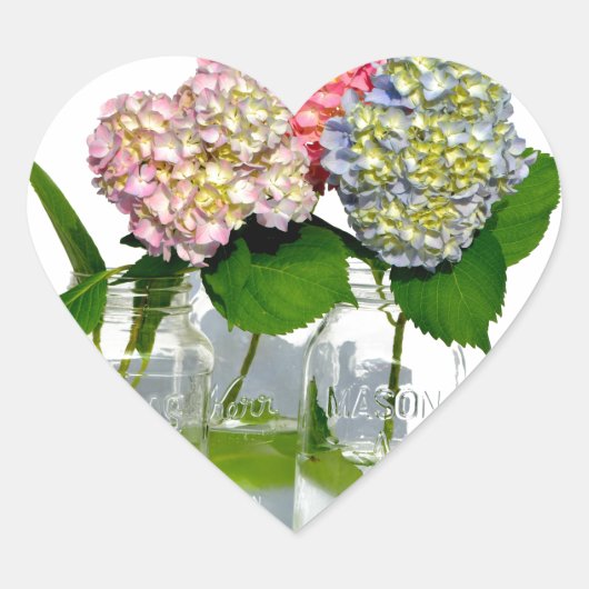Hydrangeas en Mason jar Hart Sticker (Voorkant)