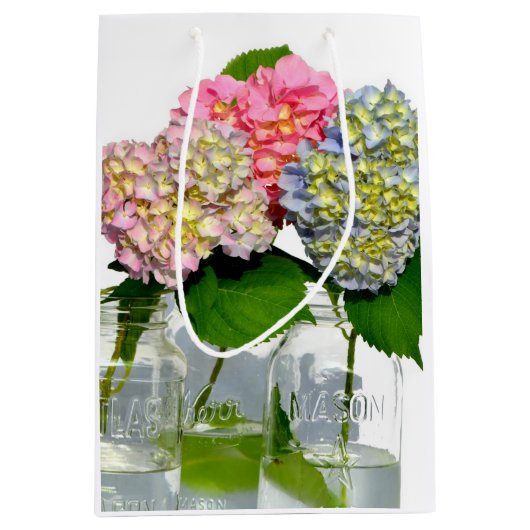 Hydrangeas en Mason jar Medium Cadeauzakje (Voorkant)