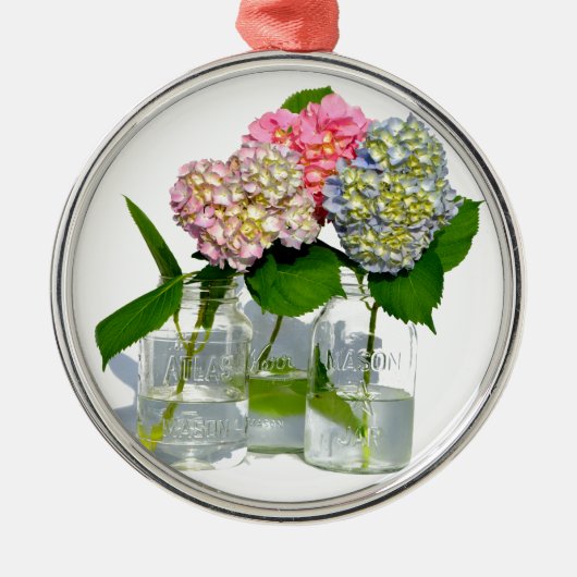 Hydrangeas en Mason jar Metalen Ornament (Voorkant)