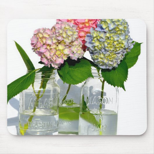 Hydrangeas en Mason jar Muismat (Voorkant)