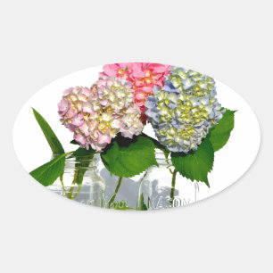 Hydrangeas en Mason jar Ovale Sticker
