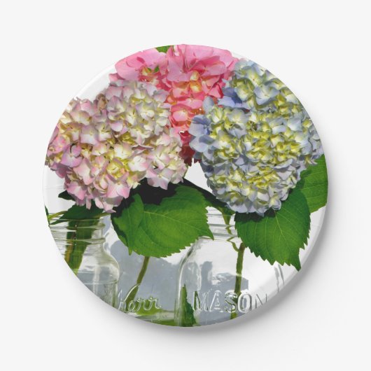 Hydrangeas en Mason jar Papieren Bordje (Voorkant)