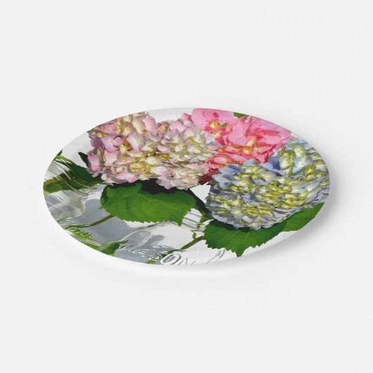Hydrangeas en Mason jar Papieren Bordje (Gekanteld)