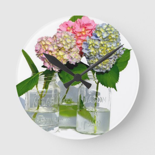 hydrangeas en mason jar ronde klok (Voorkant)