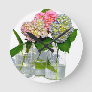 hydrangeas en mason jar ronde klok