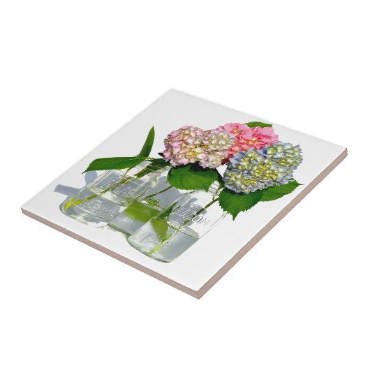 Hydrangeas en Mason jar Tegeltje (Zijkant)