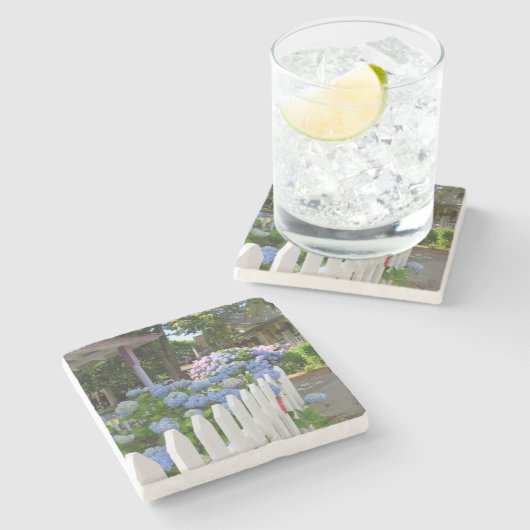 Hydrangeas en Picket Fence - Martha's wijngaard Stenen Onderzetter (Zijkant)