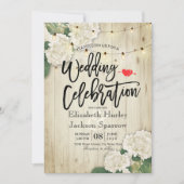 Hydrangeas Floral Rustic Wood String Light Wedding Kaart (Voorkant)