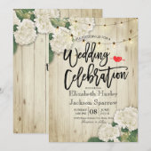 Hydrangeas Floral Rustic Wood String Light Wedding Kaart (Voorkant / Achterkant)