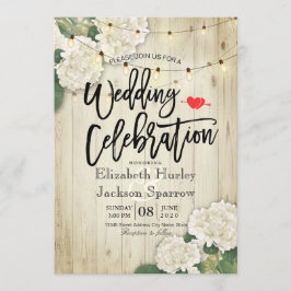 Hydrangeas Floral Rustic Wood String Light Wedding Kaart