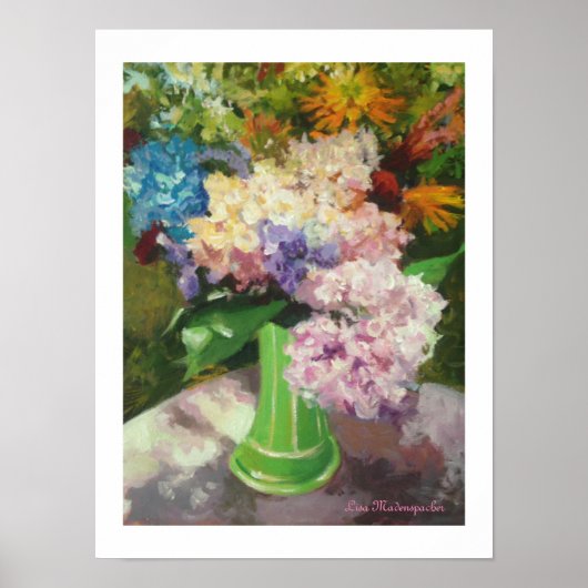 Hydrangea's in een Groene Vase Poster (Voorkant)