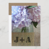 Hydrangea's in een moeraspot met een heupbruiloft kaart (Voorkant / Achterkant)