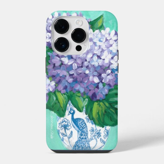 Hydrangeas in Peacock Vaas iPhone Hoesje (Achterkant)