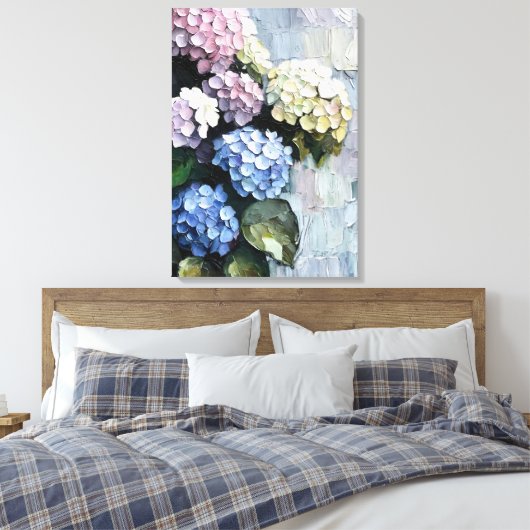 Hydrangeas in vet beroertes canvas afdruk (Insitu (Slaapkamer))